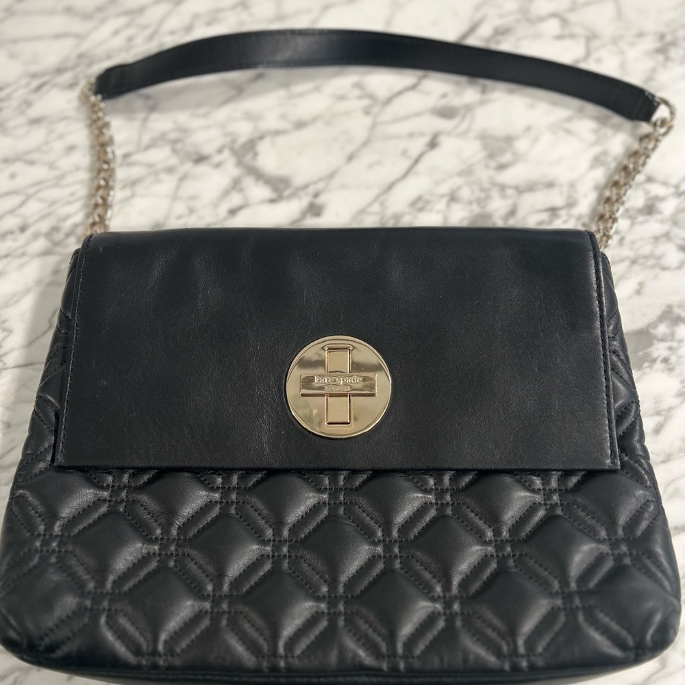 Black Kate Spade leather quilted shoulder purse